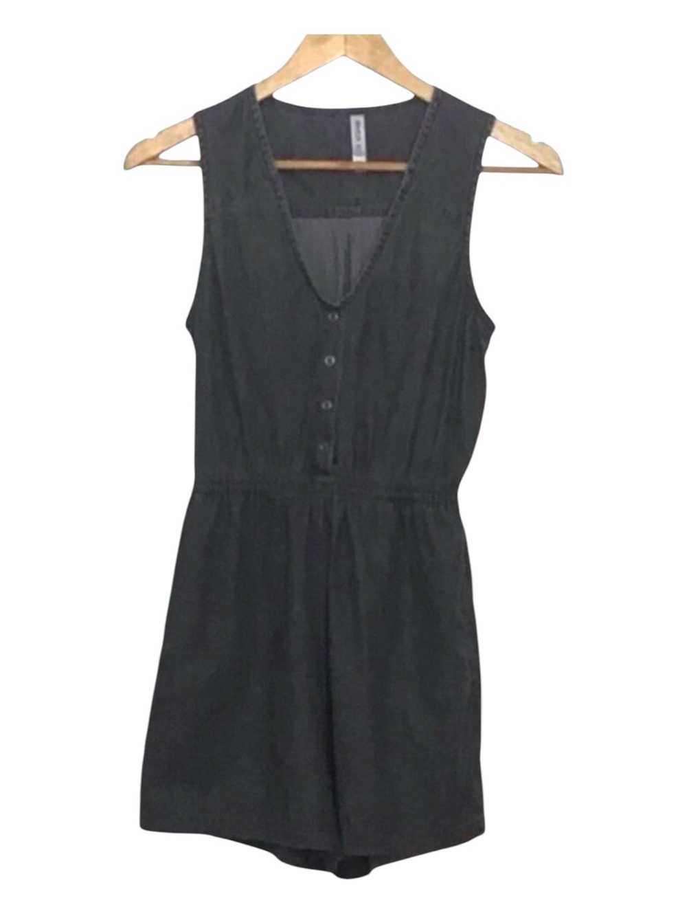 Rvca shortall romper lightweight 100% cotton  charcoal grey pockets elastic wais